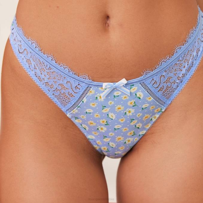 conjunto de tanga y sujetador largo dulce mujer flores azules Lounge ropa interior R88Z144
