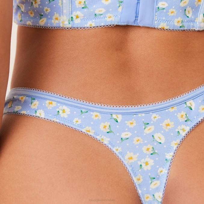 conjunto de tanga y sujetador largo dulce mujer flores azules Lounge ropa interior R88Z144