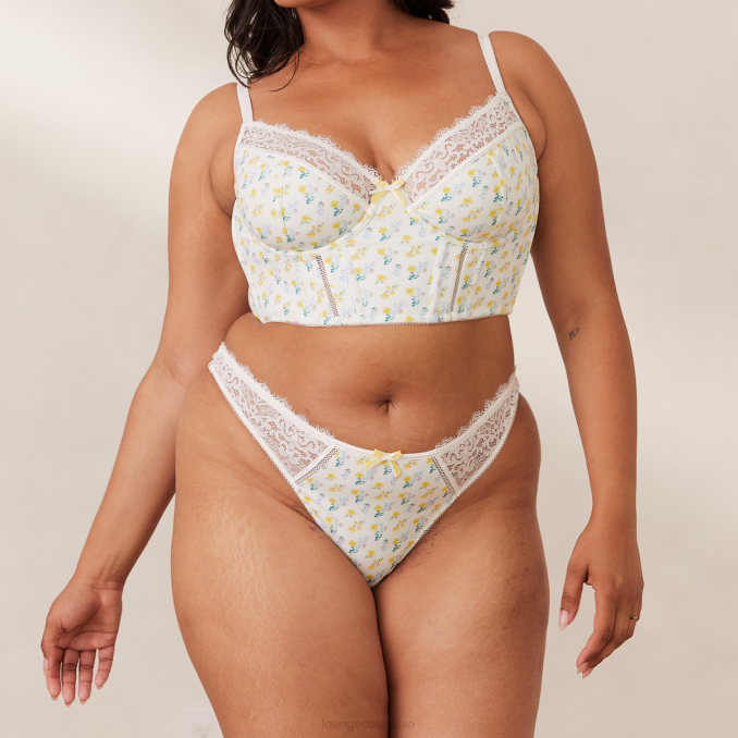 conjunto de tanga y sujetador largo dulce mujer flores blancas Lounge ropa interior R88Z158