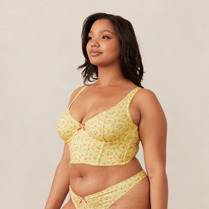 dulce conjunto de sujetador largo y tanga mujer flores de limon Lounge ropa interior R88Z139