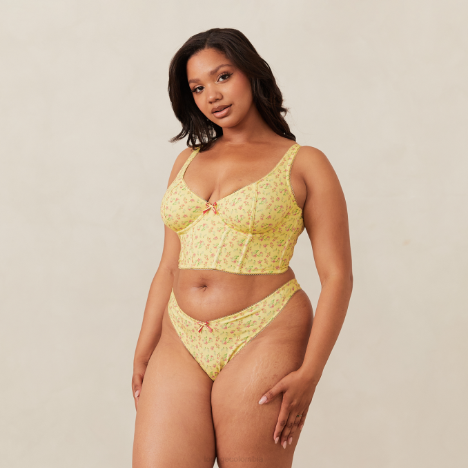 dulce conjunto de sujetador largo y tanga mujer flores de limon Lounge ropa interior R88Z139