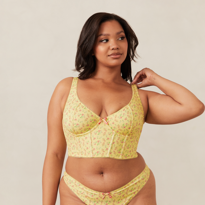 dulce conjunto de sujetador largo y tanga mujer flores de limon Lounge ropa interior R88Z139