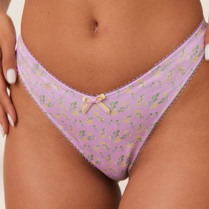 dulce conjunto de sujetador largo y tanga mujer flores lilas Lounge ropa interior R88Z152