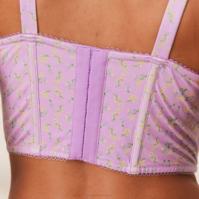 dulce conjunto de sujetador largo y tanga mujer flores lilas Lounge ropa interior R88Z152