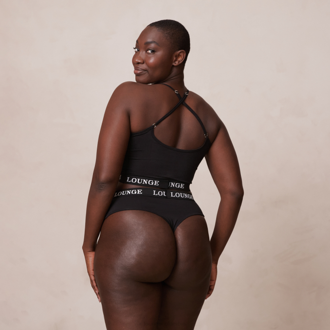 Conjunto básico bralette y tanga/braguita bambú mujer negro Lounge ropa interior R88Z193