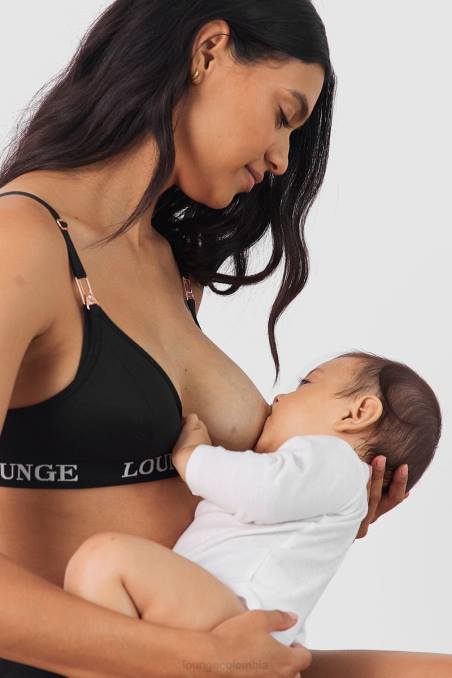 Conjunto de sujetador de lactancia y tanga/braguitas de Nurture mujer negro Lounge ropa interior R88Z225