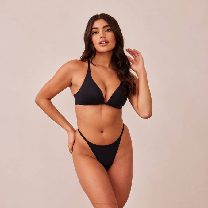 Conjunto de sujetador, tanga y braguita tipo camiseta escotado ligero sin aros mujer negro Lounge ropa interior R88Z226