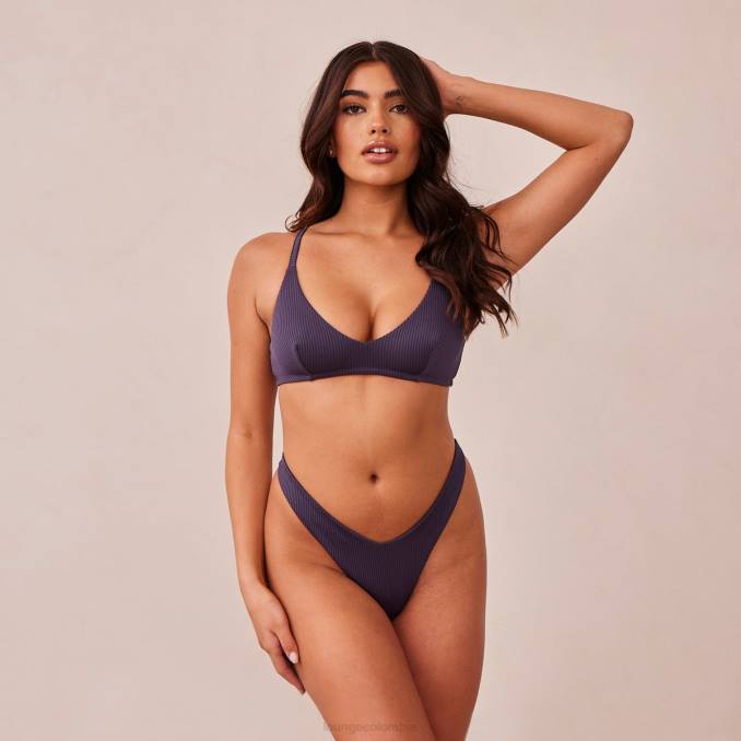 Conjunto de sujetador triangular de canalé y tanga/braguitas mujer azul carbón Lounge ropa interior R88Z235
