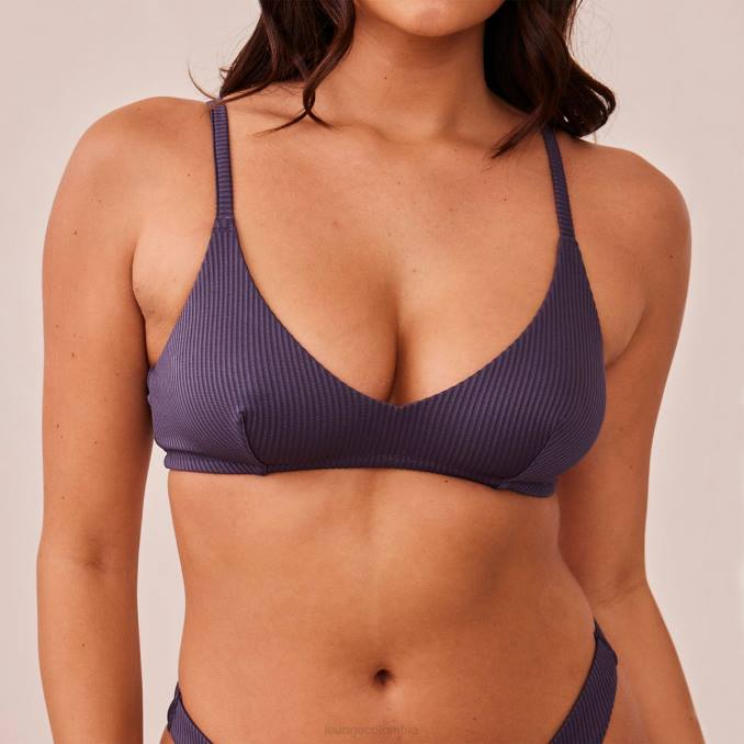 Conjunto de sujetador triangular de canalé y tanga/braguitas mujer azul carbón Lounge ropa interior R88Z235