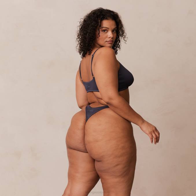 Conjunto de sujetador triangular de canalé y tanga/braguitas mujer azul carbón Lounge ropa interior R88Z235