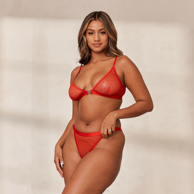 Conjunto de sujetador triangular de malla y tanga/braguitas Love Heart mujer rojo Lounge ropa interior R88Z200