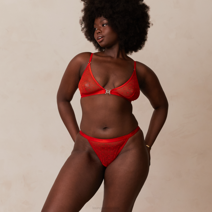 Conjunto de sujetador triangular de malla y tanga/braguitas Love Heart mujer rojo Lounge ropa interior R88Z200