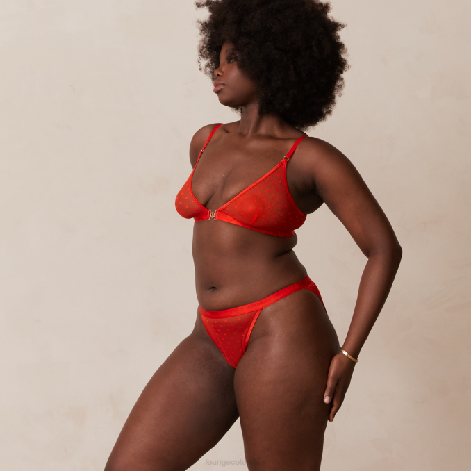 Conjunto de sujetador triangular de malla y tanga/braguitas Love Heart mujer rojo Lounge ropa interior R88Z200