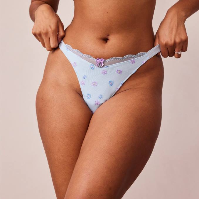 Conjunto de sujetador triangular floral de canalé y tanga/braguitas mujer azul Lounge ropa interior R88Z224
