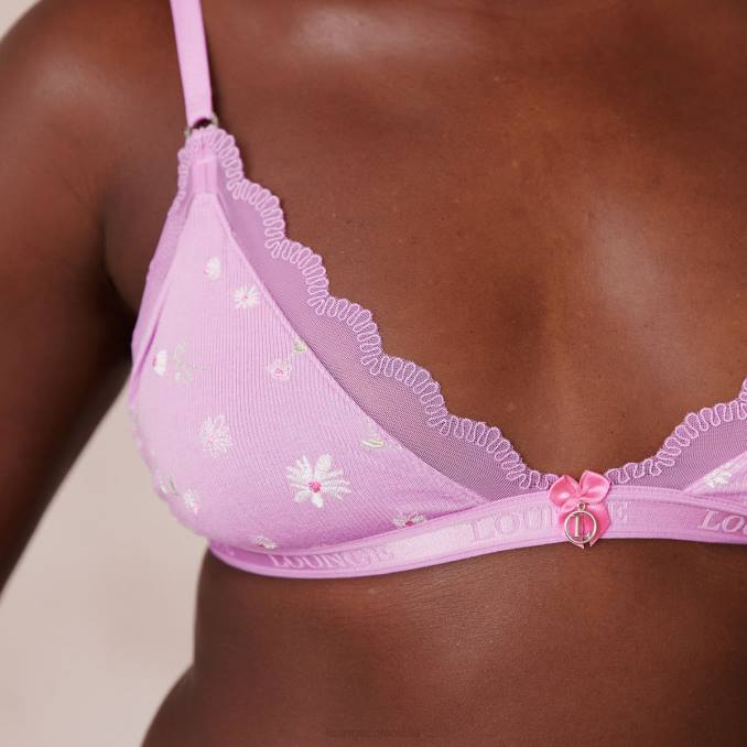 Conjunto de sujetador triangular floral de canalé y tanga/braguitas mujer rosa lavanda Lounge ropa interior R88Z227