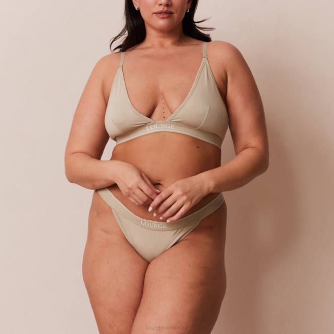 Conjunto de sujetador triangular minimalista y tanga/braguitas de bambú mujer aceituna Lounge ropa interior R88Z218