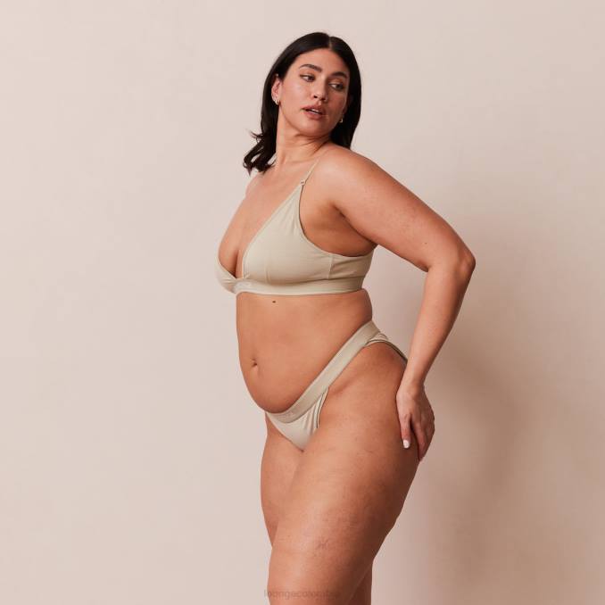 Conjunto de sujetador triangular minimalista y tanga/braguitas de bambú mujer aceituna Lounge ropa interior R88Z218