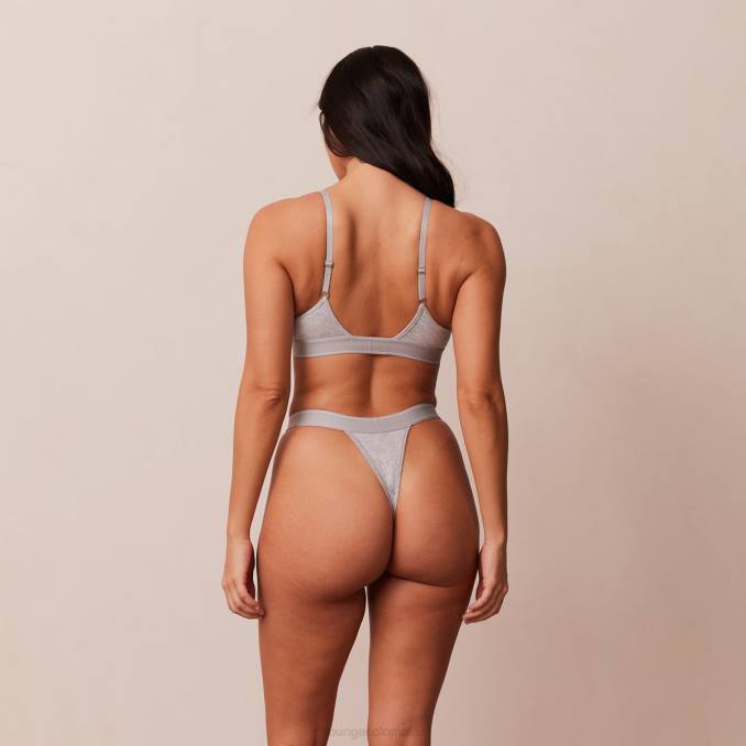 Conjunto de sujetador triangular minimalista y tanga/braguitas de bambú mujer gris Lounge ropa interior R88Z214