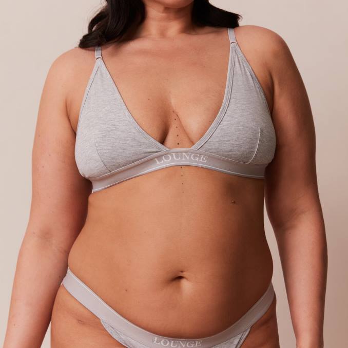 Conjunto de sujetador triangular minimalista y tanga/braguitas de bambú mujer gris Lounge ropa interior R88Z214