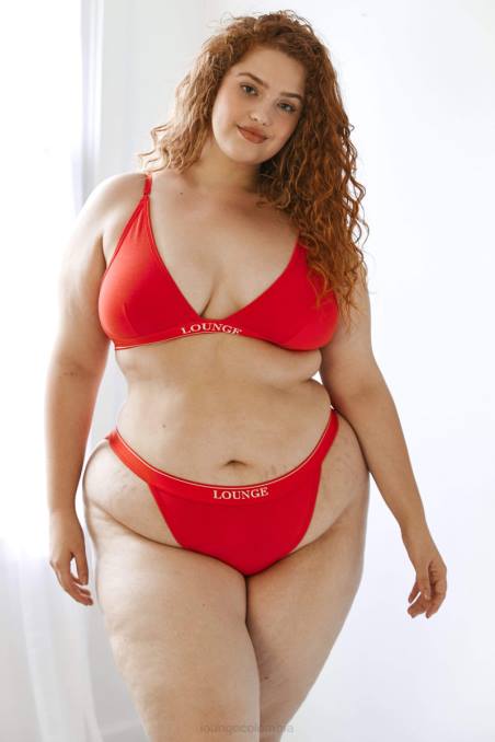 Conjunto de sujetador triangular minimalista y tanga/braguitas de bambú mujer rojo Lounge ropa interior R88Z211