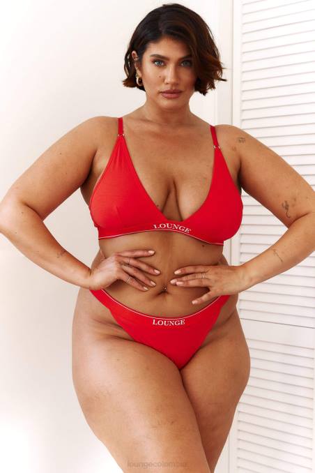 Conjunto de sujetador triangular minimalista y tanga/braguitas de bambú mujer rojo Lounge ropa interior R88Z211