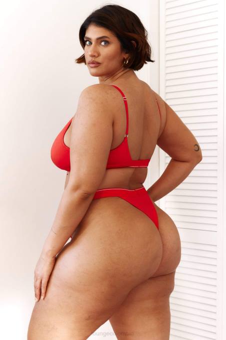 Conjunto de sujetador triangular minimalista y tanga/braguitas de bambú mujer rojo Lounge ropa interior R88Z211