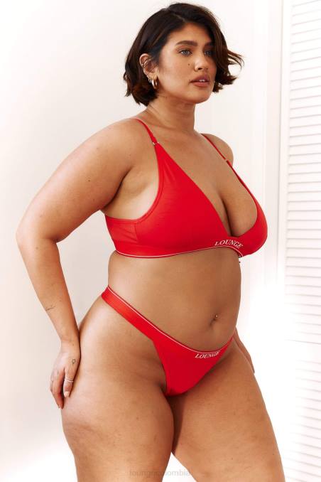 Conjunto de sujetador triangular minimalista y tanga/braguitas de bambú mujer rojo Lounge ropa interior R88Z211