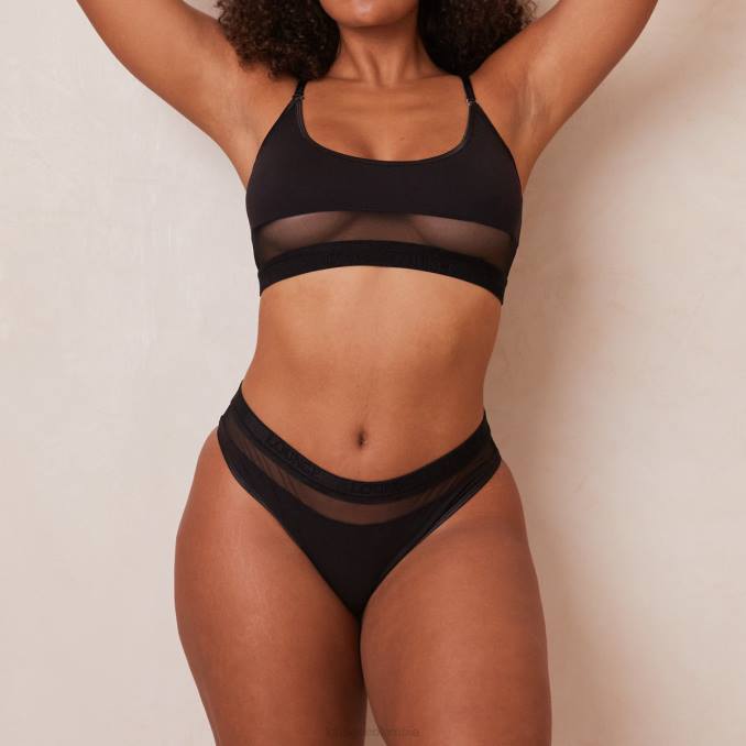 Conjunto de sujetador y tanga/braguitas de malla. mujer negro Lounge ropa interior R88Z183