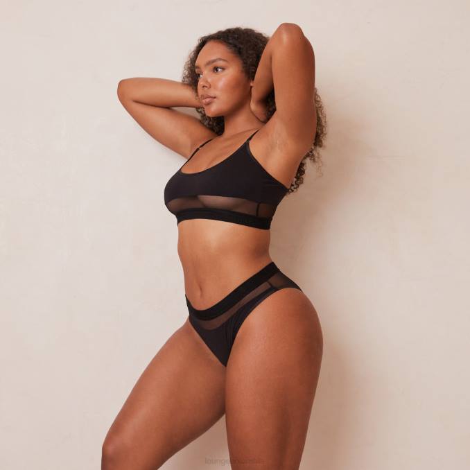 Conjunto de sujetador y tanga/braguitas de malla. mujer negro Lounge ropa interior R88Z183