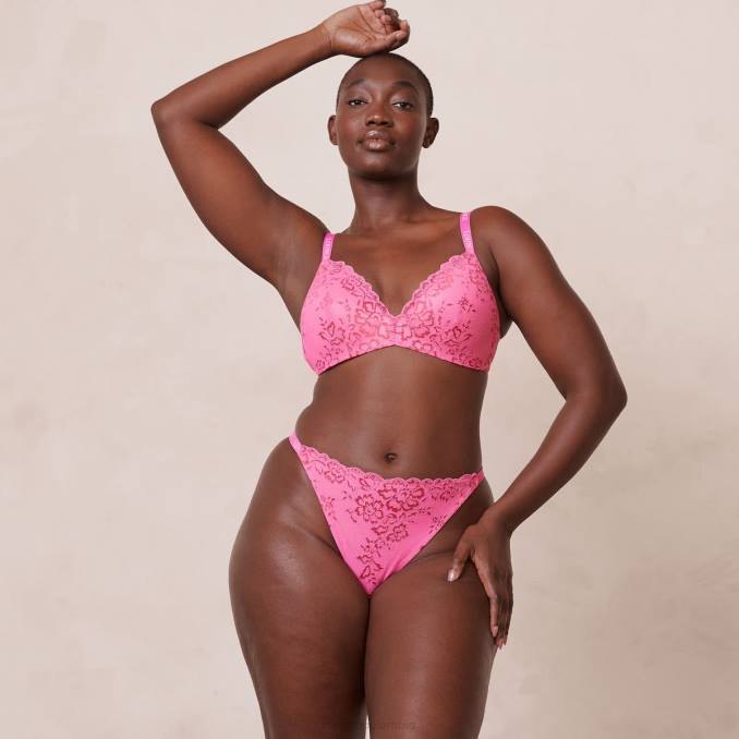 Conjunto de tanga y sujetador mágico de encaje mujer Rosa caliente Lounge ropa interior R88Z215