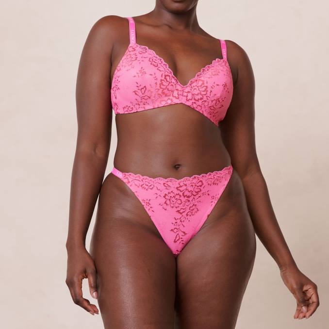 Conjunto de tanga y sujetador mágico de encaje mujer Rosa caliente Lounge ropa interior R88Z215