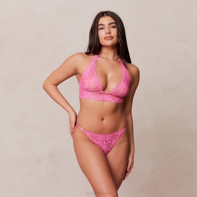 Conjunto sujetador triangular encaje y tanga/braguita mujer Rosa caliente Lounge ropa interior R88Z212