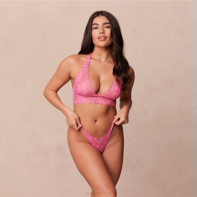 Conjunto sujetador triangular encaje y tanga/braguita mujer Rosa caliente Lounge ropa interior R88Z212