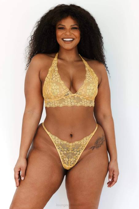 Conjunto sujetador triangular encaje y tanga/braguita mujer mostaza Lounge ropa interior R88Z222