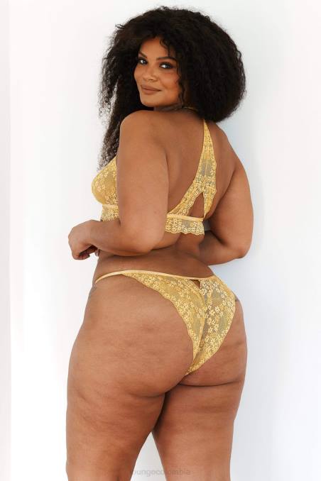 Conjunto sujetador triangular encaje y tanga/braguita mujer mostaza Lounge ropa interior R88Z222