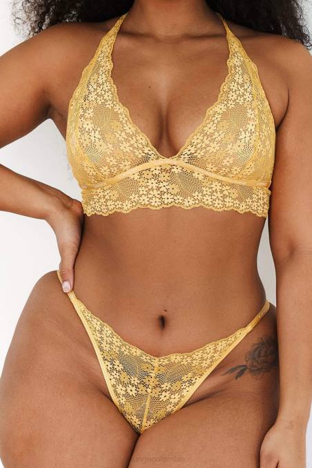 Conjunto sujetador triangular encaje y tanga/braguita mujer mostaza Lounge ropa interior R88Z222
