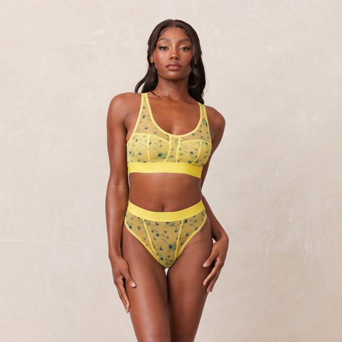conjunto de bralette y tanga de malla floral mujer amarillo Lounge ropa interior R88Z229