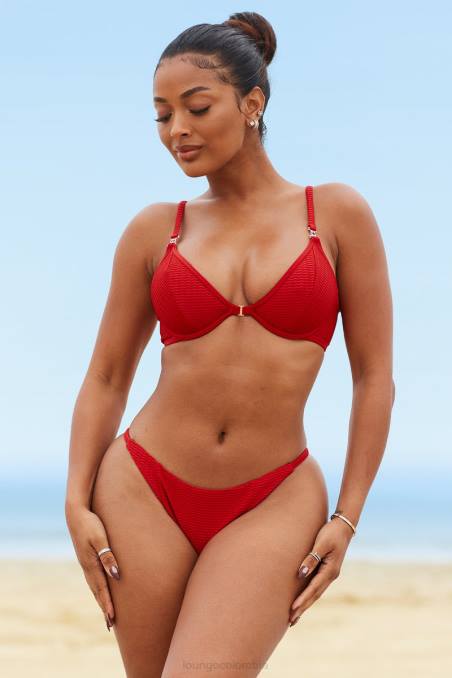 braguita de bikini texturizada new york mujer rojo Lounge trajes de baño R88Z981