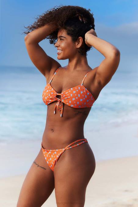 braguitas de bikini florales mujer naranja Lounge trajes de baño R88Z973