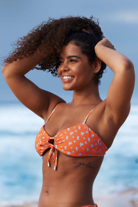 top de bikini con estampado floral mujer naranja Lounge trajes de baño R88Z972