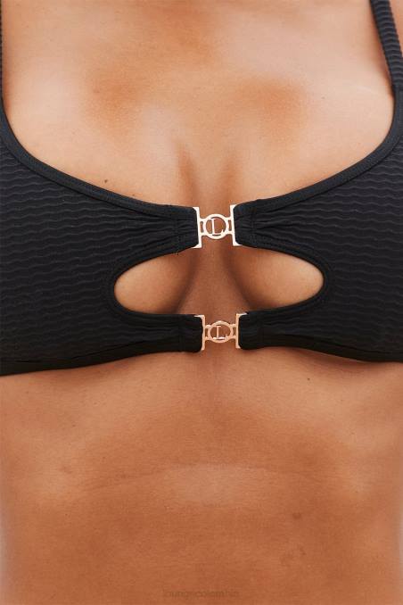 top de bikini con textura cali mujer negro Lounge trajes de baño R88Z990