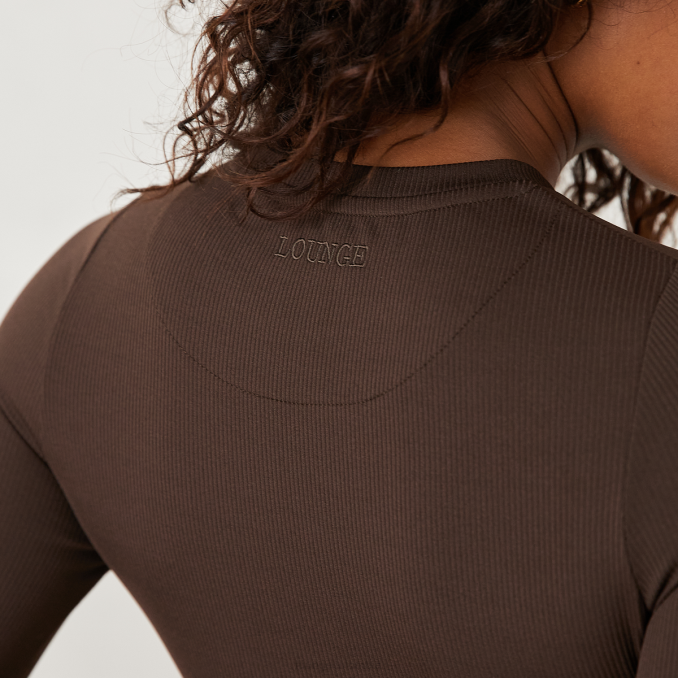 top esencial de canalé de manga larga mujer Café exprés Lounge vestir R88Z841