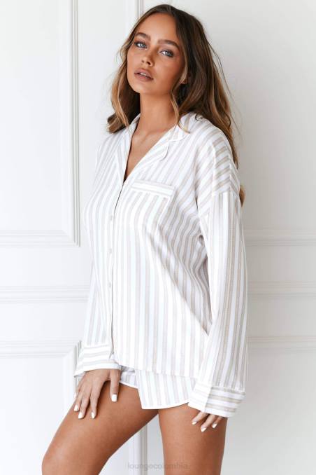 Conjunto de pijama con camisa y shorts a rayas diplomáticas mujer visón Lounge vestir R88Z967