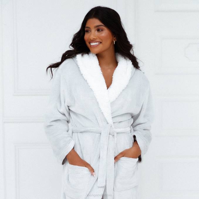 bata de lujo tan suave mujer gris Lounge vestir R88Z948