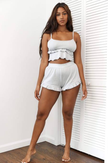 pantalones cortos de pijama con volantes mujer escarcha Lounge vestir R88Z917