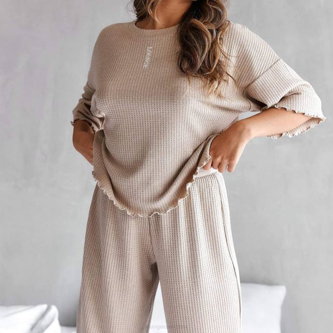 pantalones de pijama con diseño waffle suave mujer visón Lounge vestir R88Z962