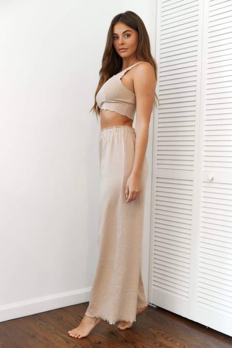 pantalones de pijama con volantes mujer visón Lounge vestir R88Z942