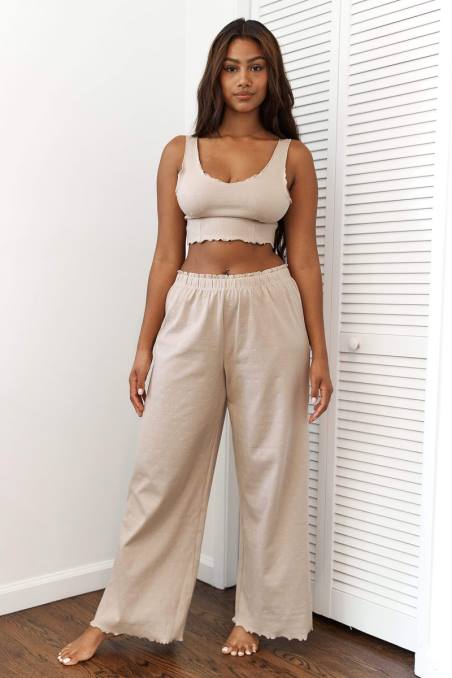 pantalones de pijama con volantes mujer visón Lounge vestir R88Z942
