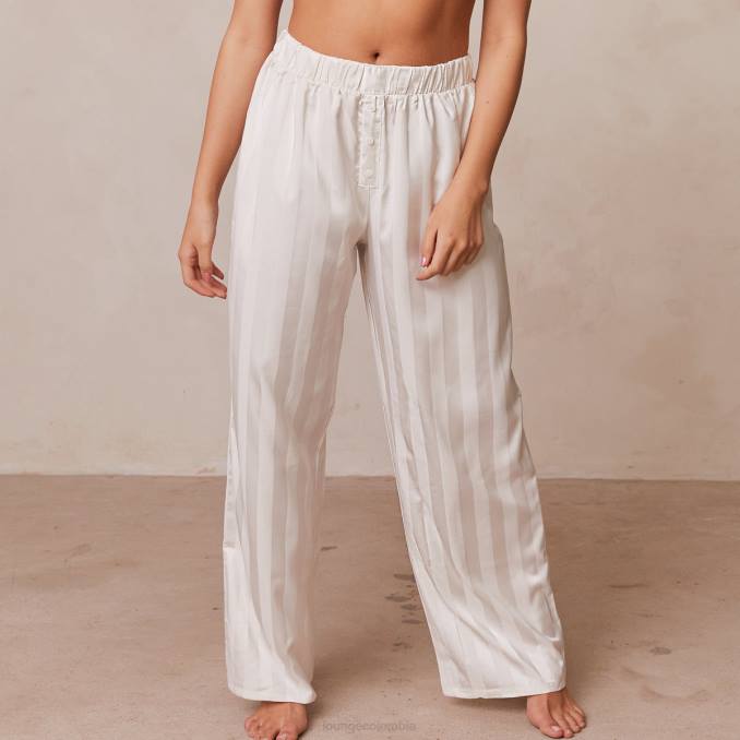 pantalones de pijama de satén a rayas mujer perla Lounge vestir R88Z939