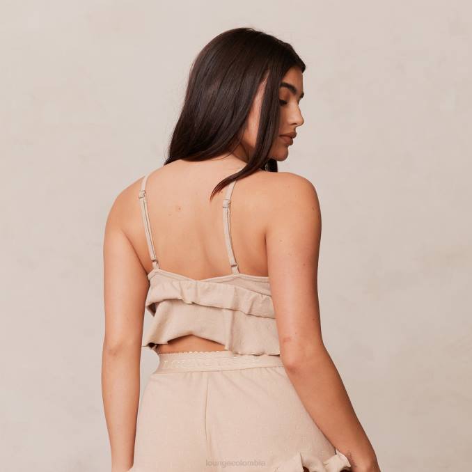 top tipo pijama con volantes mujer visón Lounge vestir R88Z916